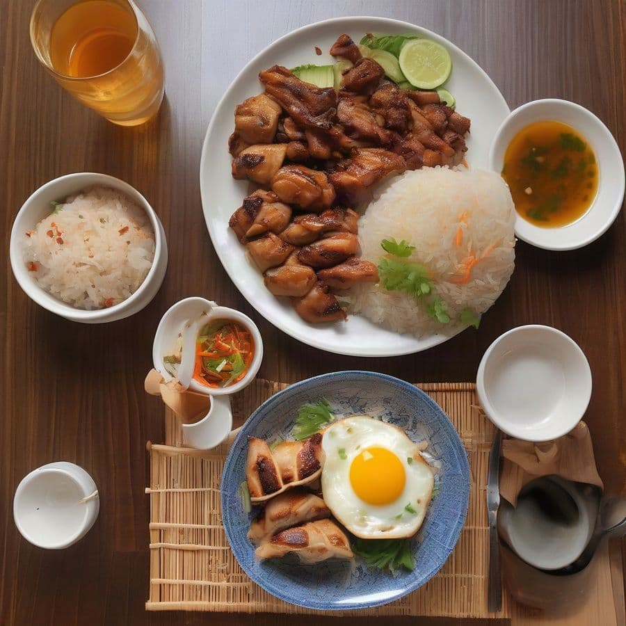 Grilled Chicken, Pork and Egg Roll
