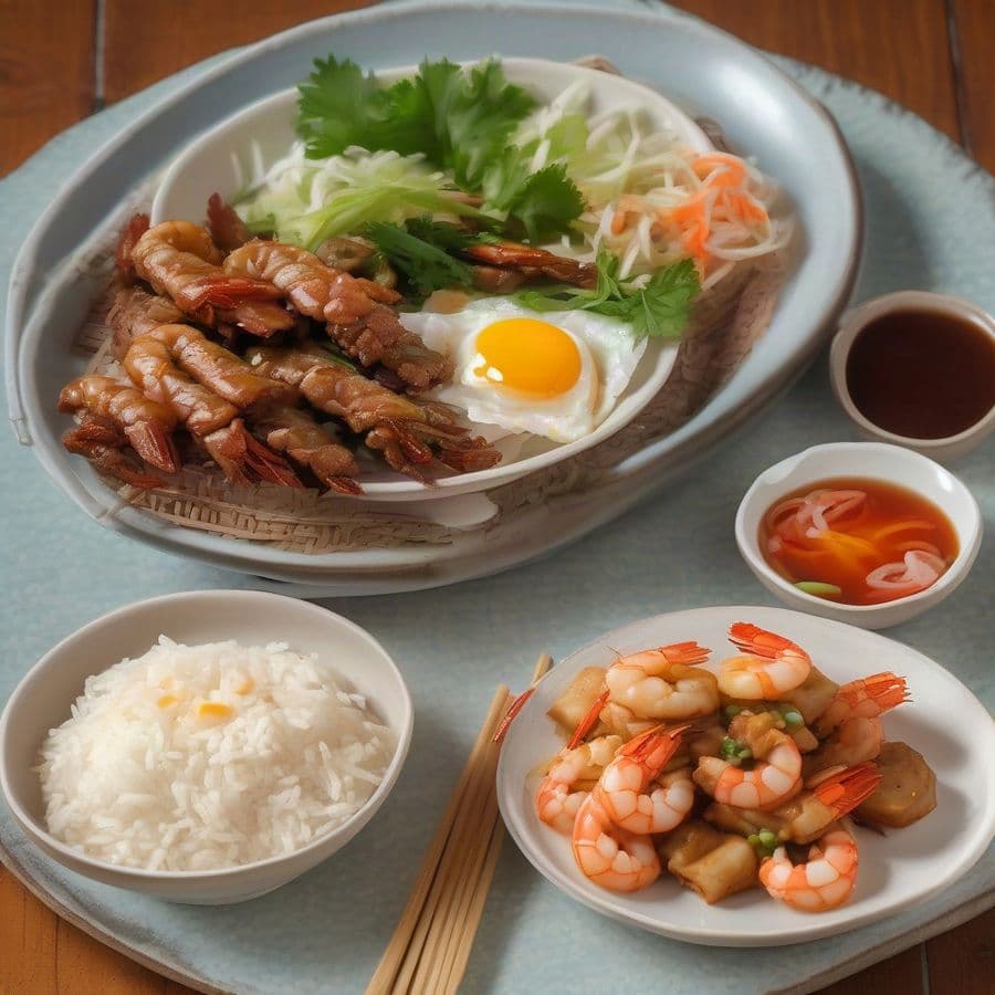 Stir-beef, Prawn and Egg Roll