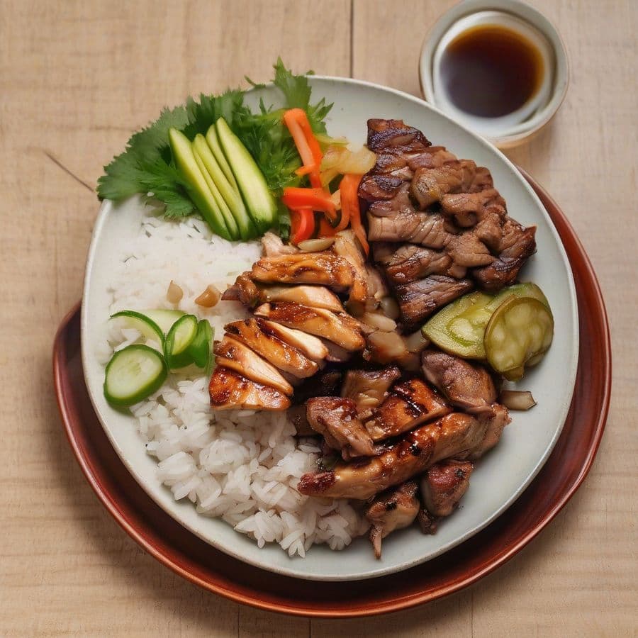 Grilled Chicken, Pork and Stir-fry Beef